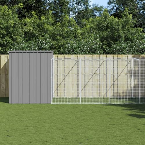 ShGaxin Hundehütte mit Hof, hellgrau, 214 x 661 x 181 cm, Hundekäfig, Katzenkäfig, Hundehütte von ShGaxin