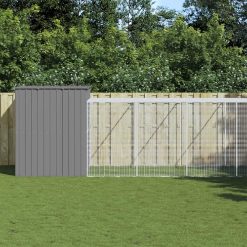 ShGaxin Hundehütte mit Hof, hellgrau, 214 x 865 x 181 cm, Hundekäfig, Katzenkäfig, Hundehütte von ShGaxin