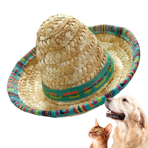 Shaersu Sombrero Hüte,Geflochtene Mexikanische Festhüte - Breitkrempige Dekokopfhörer für Kinder Haustier Feier Hunde Tiere,Für Kindergeburtstage Haustiere Partys von Shaersu