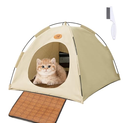 Breezyden Pop-Up Pet Tent Portable Hideaway for Cats & Small Dogs, Washable Tents for Indoor Cats, Pet Cave Nest Dog Houses with Pad (Beige, S-35 * 35 * 30cm) von Shafaja