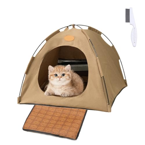 Breezyden Pop-Up Pet Tent Portable Hideaway for Cats & Small Dogs, Washable Tents for Indoor Cats, Pet Cave Nest Dog Houses with Pad (Coffee, S-35 * 35 * 30cm) von Shafaja