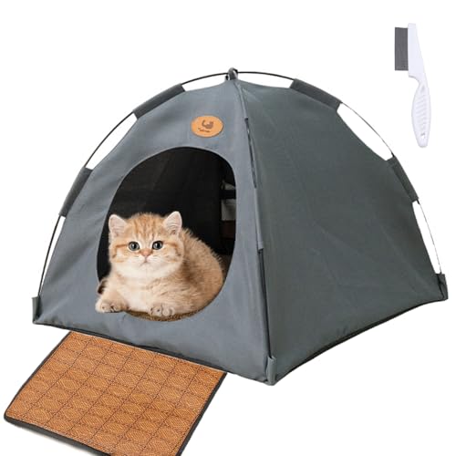 Breezyden Pop-Up Pet Tent Portable Hideaway for Cats & Small Dogs, Washable Tents for Indoor Cats, Pet Cave Nest Dog Houses with Pad (Grey, S-35 * 35 * 30cm) von Shafaja