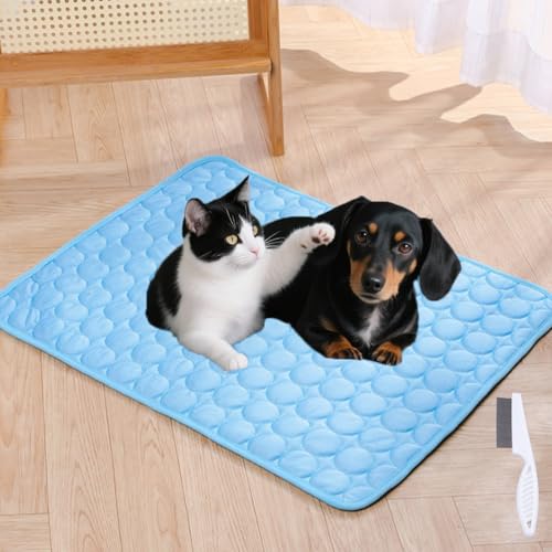 Pfotenfrost Matte, Selbstkühlende Kühldecke für Katzen Und Hunde, Waschbare Pfoten Frost Kühlmatte Für Haustiere Für Haustiere, Ideal Für Zuhause, Auto Und Garten (Blau, L(15 kg oder weniger)) von Shafaja