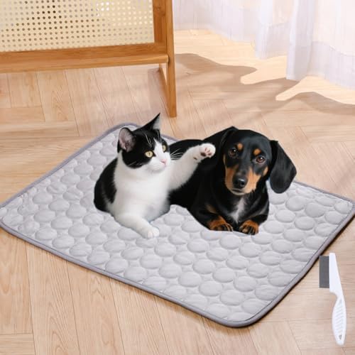 Pfotenfrost Matte, Selbstkühlende Kühldecke für Katzen Und Hunde, Waschbare Pfoten Frost Kühlmatte Für Haustiere Für Haustiere, Ideal Für Zuhause, Auto Und Garten (Grau, L(15 kg oder weniger)) von Shafaja