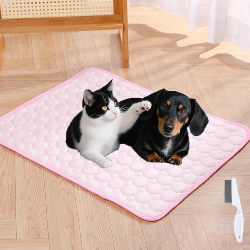 Pfotenfrost Matte, Selbstkühlende Kühldecke für Katzen Und Hunde, Waschbare Pfoten Frost Kühlmatte Für Haustiere Für Haustiere, Ideal Für Zuhause, Auto Und Garten (Rosa, L(15 kg oder weniger)) von Shafaja