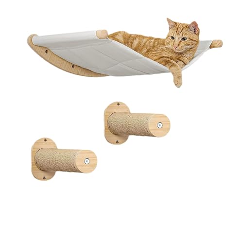 Shakub 3-teilig Gummiholz Katzen Kletterwand Set, Hängematte Katze bis 20kg, Wandkratzbaum Katzenm, Katzenkletterpfosten, Anzug für Katzen Klettern Kratzen von Shakub
