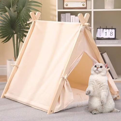 Shakub Haustierzelte,Katzen und Hunde Haustierzelte mit Kissen,Katzenzelt Hundezelt Abnehmbar und Waschbar,Hunde Tipi Katzentipi,Katzenhaus Indoor,Hundehaus für drinnen(Beige, 60x55x63cm) von Shakub