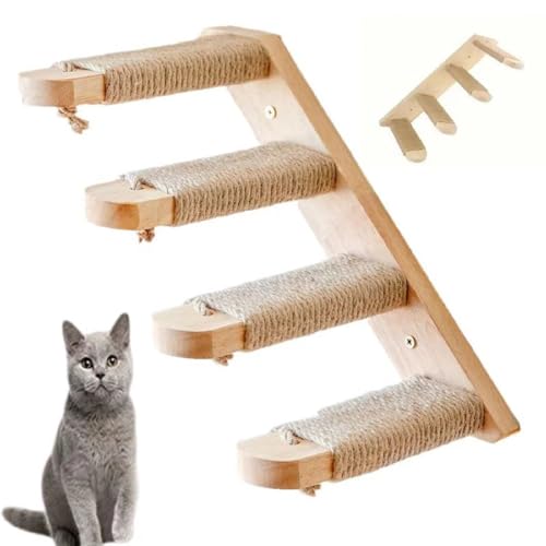 Shakub Kletterwand für Katzen, 4 Etagen Katzentreppe Wand, Katzen Katzenleiter aus Massives Gummiholz, Katzen Wand Klettern mit Juteseil für kratzen, Katze Klettern, Spielen, Faulenzen Shakub Kletterwand für Katzen, 4 Etagen Katzentreppe Wand, Katzen Katzenleiter aus Massives Gummiholz, Katzen Wand Klettern mit Juteseil für kratzen, Katze Klettern, Spielen, Faulenzen von Shakub