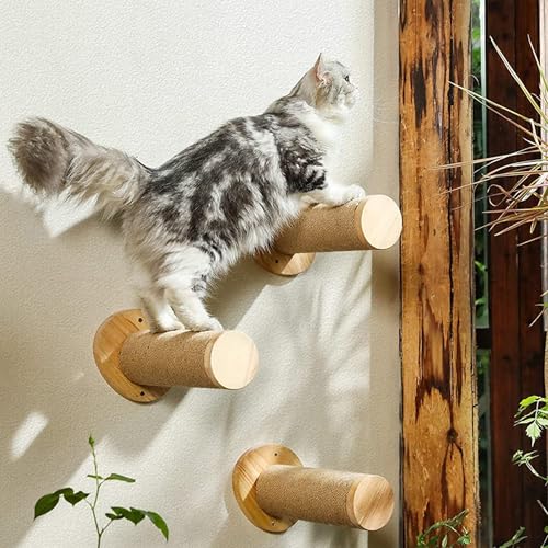 Shakub Kletterwand für Katzen,3-teilig Gummiholz Katzen Kletterwand Set,Katzen Spielwandregal,Katzen Spielwandregal,Wandkratzbaum-Katzenm,Wandregale,Anzug für Katzen Klettern,Spielen,Kratzen von Shakub