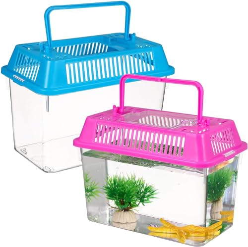 Tragbares Mini-Terrarium aus Kunststoff, Schildkröten, mit Griff, Reptilien-Aquarium, Einsiedlerkrebskäfig, zufällige Farbe, 2 Stück von ShanGaiLi