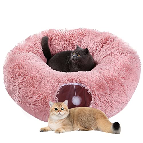 Shank Ming Katzentunnel-Bett, Pink, warmer Plüsch-Katzenschlauch und Tunnel, faltbarer Katzentunnel für Indoor-Katzen mit Matte von Shank Ming