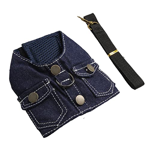 Jeansjacke Hundegeschirr Hundegeschirr Verhindert das Einschnüren der Weste Design Atmungsaktives Mesh Bequemes Verhindern von Nackenverspannungen Katzen-Nylonleine (S) von Shanrya