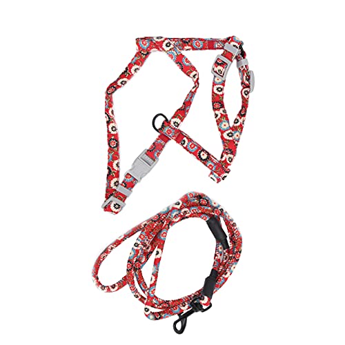 Katzengeschirr und Leine Set, Pet Supply Geschirr und Leine Set für Haustiere Kaninchengeschirr Leine Set Cat Walking Rope für Katzen mit einem Gewicht von 2.5-10kg / 88.2-352.7oz(rote Blume, m) von Shanrya