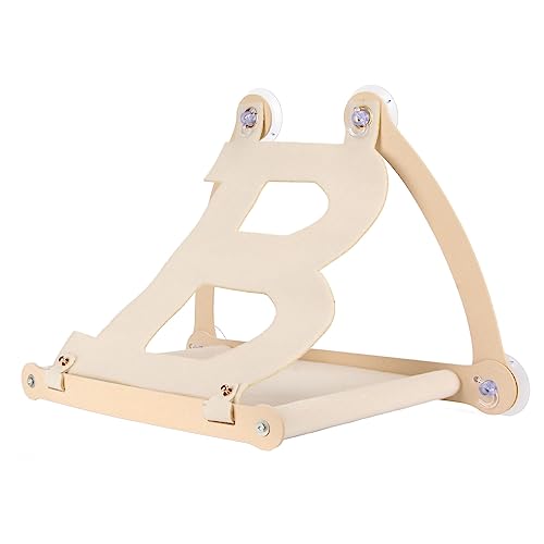 Katzenhängematte, Vier Saugnäpfe aus Filz und Holzscheit, Einfach zu Montieren, Langlebig und Sicher, Katzenfenster-Hängemattenbett für Schlafzimmer, Balkon (Beige) von Shanrya