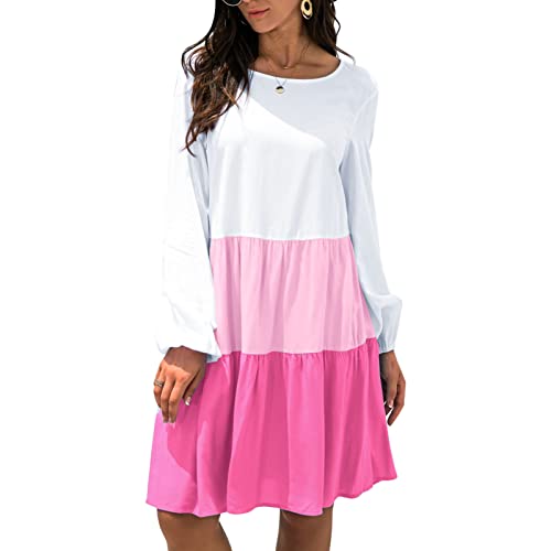 Langarmkleid, Farbblock-Freizeitkleid, Dreifarbig, Weich, Atmungsaktiv, Bequem über Dem Knie, Langer Urlaub für Damen (S) von Shanrya