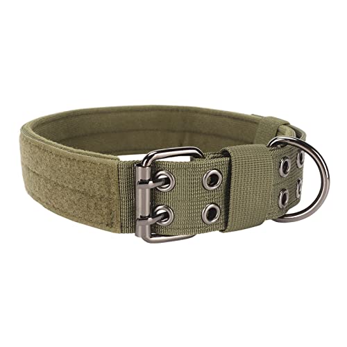 Militär-Hundehalsband, Grünes, Verstellbares Halsband aus Schwerem Kalbsleder für Mittelgroße und Große Hunde (M) von Shanrya