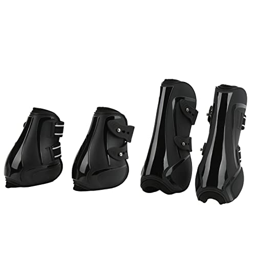 Schützende Pferdebeinbandagen, Pferdesehnenstiefel PU-Schale zum Springen für Reitleistung(Schwarzes Set, extra groß) von Shanrya