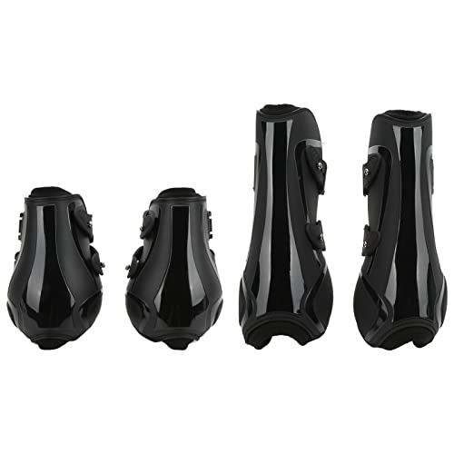 Schützende Pferdebeinbandagen, Pferdesehnenstiefel PU-Schale zum Springen für Reitleistung(Schwarzes Set, m) von Shanrya