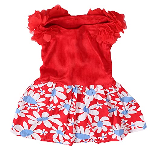 Shanrya Blumen-Welpenkleid, Elegantes Kleid für Mädchen und Hunde, Sommerkleidung, Atmungsaktives Rotes Jersey-Design für Fotoshootings (L) von Shanrya