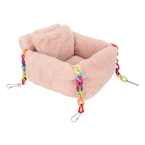 Shanrya Hamster-Hängebett, Bunte Kette, Niedliches Warmes Lotusrosa, Hamster-Hängemattenbett mit Kleinem Kissen für Honigkriecher, für Hamster, für Papageien (L) von Shanrya