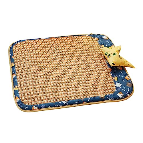 Shanrya Haustier-Sommermatte, Hunde-Rattan-Kühlmatte, Atmungsaktiv, Leicht zu Bewegen, Bissfest, Bequem, für Heimtierbedarf (Blau) von Shanrya