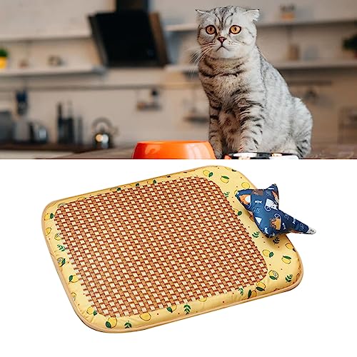 Shanrya Haustier-Sommermatte, Hunde-Rattan-Kühlmatte, Atmungsaktiv, Leicht zu Bewegen, Bissfest, Bequem, für Heimtierbedarf (Gelb) von Shanrya