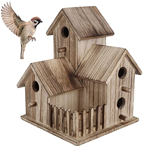 Shanrya Holz Vogelhaus, Vogelfutterhaus Futterhaus Gartendekoration Robust Langlebig Vogelhaus Vögel Nisthaus Nistkasten Holz Futterhaus für Vögel zum aufhängen Garten und Balkon, 8.1x6.1x6.1in von Shanrya