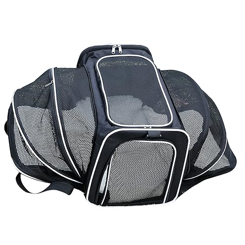 Shanrya Katzentragetasche, Vielseitig Einsetzbar, Atmungsaktives Netzgewebe, Erweiterbare Haustier-Reisetasche, Großer Platz für Reisen (Schwarz, weißer Rand) von Shanrya