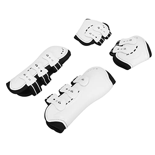 Shanrya Vorderer Hintersehnenschutz, Pferdesehnenschutz, Flexible, Stoßdämpfende Belüftungslöcher, 2 Elastische Gurte, 4er-Set, Vorne Offen, Zum Schutz der Pferdebeine (L) von Shanrya