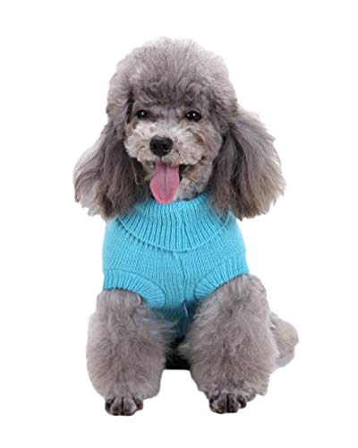 Shaoyao Hunde Kostüme Hundebekleidung Baumwolle Pullover Feiern Weihnachten-Tag Winter Mantel Strickpullover Haustier Himmelblau S von Shaoyao