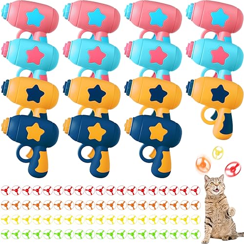 Shappy 15-teiliges Katzenspielzeug zum Apportieren mit bunten fliegenden Propellern Set mit 75 fliegenden Propellern, interaktives Spielzeug, Fliegenscheiben-Launcher, Spielzeug für Kätzchen, Hunde, von Shappy