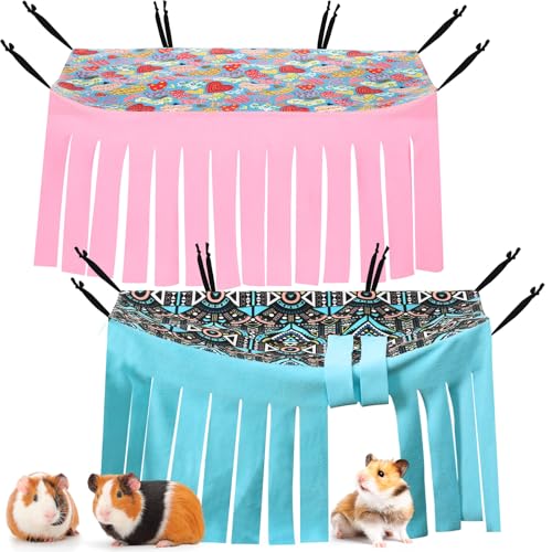 Shappy 2 x Meerschweinchen-Versteck aus Fleece, Spielzeug, Käfigzubehör, niedliche Frettchen-Hängematte für Frettchen, Chinchillas, Igel, kleine Haustiere (Herz- und Geometriemuster) von Shappy