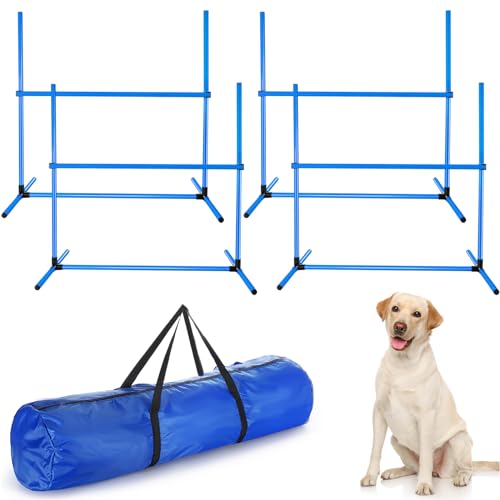 Shappy Agility-Ausrüstung für Hunde, mit verstellbarer Höhe, verstellbare Beweglichkeits-Sprünge für Hunde, mit Tragetasche, Übungshürden für drinnen und draußen, Agility-Kurs-Spiel (blau), 4 Stück von Shappy