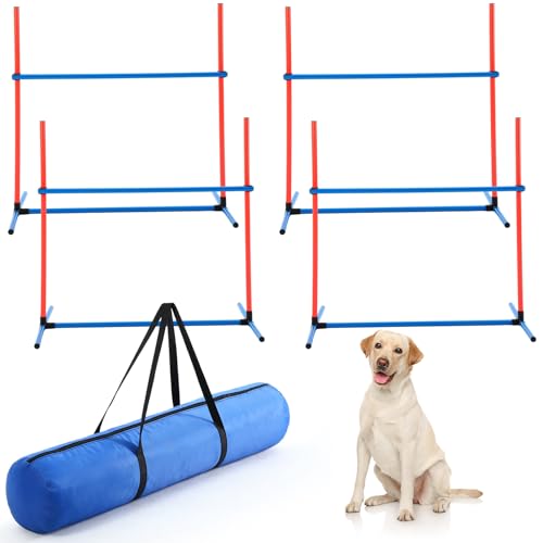 Shappy Agility-Ausrüstung für Hunde mit verstellbarer Höhe, verstellbare Agility-Springer für Hunde, mit Tragetasche, Übungshürden für drinnen und draußen, Kursspiel (Blau, Orange), 4 Stück von Shappy
