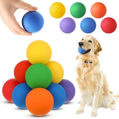 Shappy Gummi-Tennisbälle für Hunde, bunt, zum Apportieren, Training, 6,1 cm, interaktives Springen und schwimmfähiges Hundespielzeug für Park, Strand, 12 Stück von Shappy