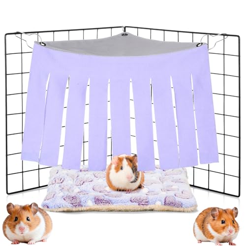 Shappy Meerschweinchen-Versteck mit Matte, Meerschweinchen-Versteck Eckvorhang, Fleece-Spielzeug, Käfigzubehör für Frettchen, Chinchillas, Kaninchen, Igel, kleine Haustiere (lila) von Shappy