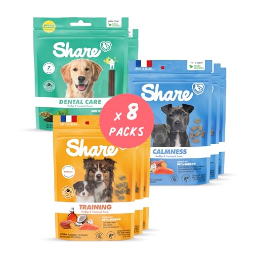 Share Natural ERZIEHUNGSSORTIMENT für Hunde, 8 Packungen mit köstlichen Leckereien: Ausbildung (x3), Ruhe (x3) und Zahnpflege(x2) 14 Sticks – reich an Omega 3, getreidefrei von Share NATURAL ADVENTURE