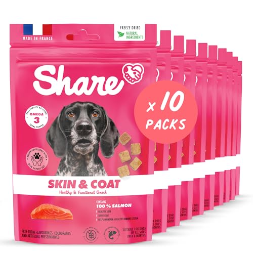 Share Natural Haut und Fell : Natürliche Leckerbissen für Hunde 50g (x10), gefriergetrocknet, reich an Omega 3, getreidefrei von Share NATURAL ADVENTURE