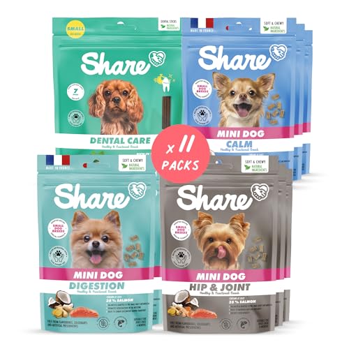 Share Natural Kleiner Hund, 11 Packungen mit köstlichen Leckereien: Hüfte und Gelenke (x3), leichte Verdauung (x3) + Zahnpflege (x2) 14 Sticks, reich an Omega 3, getreidefrei von Share NATURAL ADVENTURE