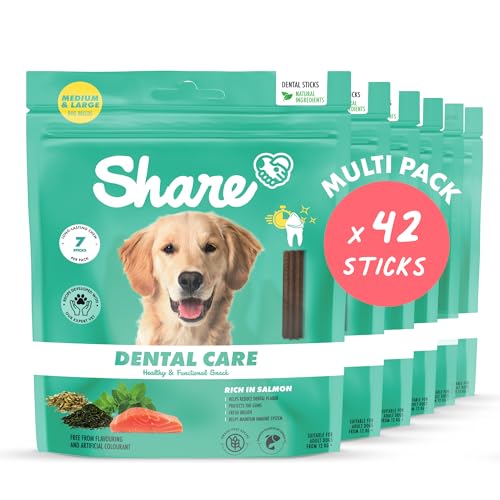 Share Natural ZAHNPFLEGE für mittlere und große Hunde: 42 Kauriegel für mittelgroße und große Hunde, für frischen Atem und gesundes Zahnfleisch, 140g (x6) von Share NATURAL ADVENTURE