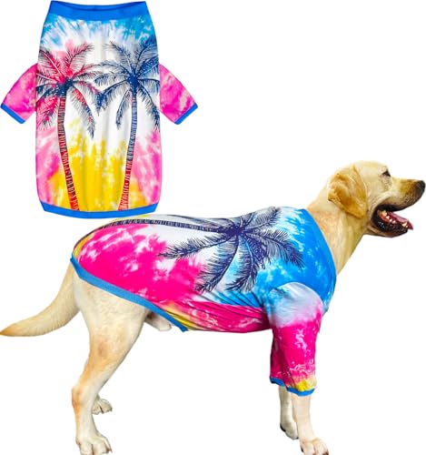 Hunde-Shirt für große Hunde, Batik-Palmen-Grafik-Pyjama für mittelgroße und große Hunde, Größe XXL, Palme von Sharkwill
