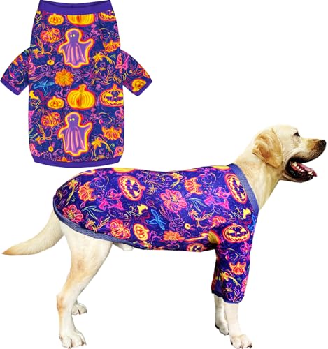 Hunde-Shirt für große Hunde, Neonfarben, Halloween, Kürbis, Geister-Pyjama für mittelgroße und große Hunde, Größe 3XL, Halloween von Sharkwill
