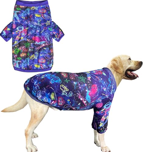Hunde-Shirt für große Hunde, Neonfarben, leuchtet im Dunkeln, Schlafanzug für mittelgroße und große Hunde, Größe XXL, Raumfahrer von Sharkwill