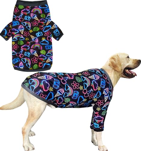 Hunde-Shirt für große Hunde, neon-Regenbogen-Grafik, Schlafanzug für mittelgroße und große Hunde, Größe XXL, Regenbogen Hunde-Shirt für große Hunde, neon-Regenbogen-Grafik, Schlafanzug für mittelgroße und große Hunde, Größe XXL, Regenbogen von Sharkwill