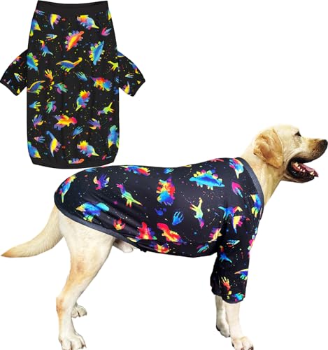 Hunde-Shirt für große Hunde, neonfarbener Dinosaurier-Grafik-Pyjama für mittelgroße und große Hunde, Größe XXL, Dinosaurier von Sharkwill