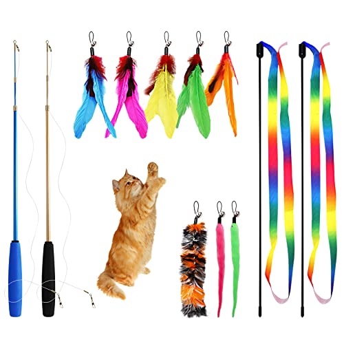 SharpCost Cat Toys, 12PCS Interactive Kitten Toys, Retractable Indoor Cat Wand Toys with Replacement Teaser, Interactive Rainbow Ribbon and Make Exercise for Kitten or Cats by Sunshinetop SharpCost Cat Toys, 12PCS Interactive Kitten Toys, Retractable Indoor Cat Wand Toys with Replacement Teaser, Interactive Rainbow Ribbon and Make Exercise for Kitten or Cats by Sunshinetop von SharpCost