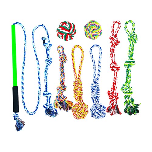 Sharplace 8 Stück Flirtstange Spielzeug Flirtstange für Hunde Seilball mit 5 kaubaren Baumwollseilschwanz-Trainingsübungsseilspielzeug für kleine, mittelgroße, blau M von Sharplace