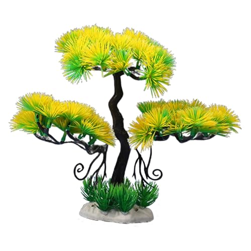Sharplace Aquarienpflanzen, Mikrolandschaft, sinkende Wasserpflanzen für Süßwasser-Salzwasser-, realistischer künstlicher Baum-Bonsai, Gelb von Sharplace