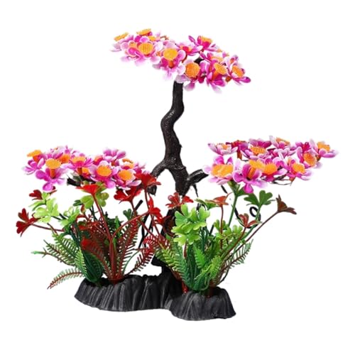 Sharplace Aquarienpflanzen, Mikrolandschaft, sinkende Wasserpflanzen für Süßwasser-Salzwasser-, realistischer künstlicher Baum-Bonsai, Pflaumenblüte von Sharplace