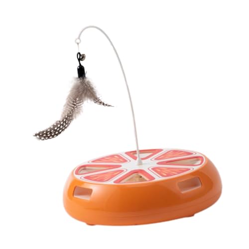 Sharplace Automatisches Teaser-Interaktives Katzenspielzeug, lustige Übung für die Interaktion von Hauskatzen im Freien, Haustierbedarf mit Feder-Bewegungsspiel, Orange von Sharplace